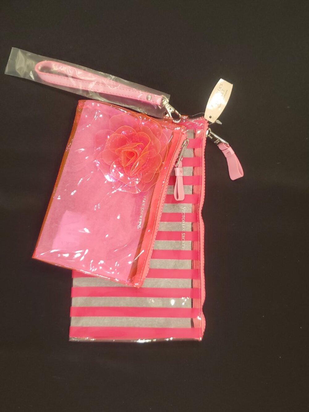 NWT RARE 3D Flower Victoria’s Secret Cosmetic Bag Duo 2014 3D Floral Tote